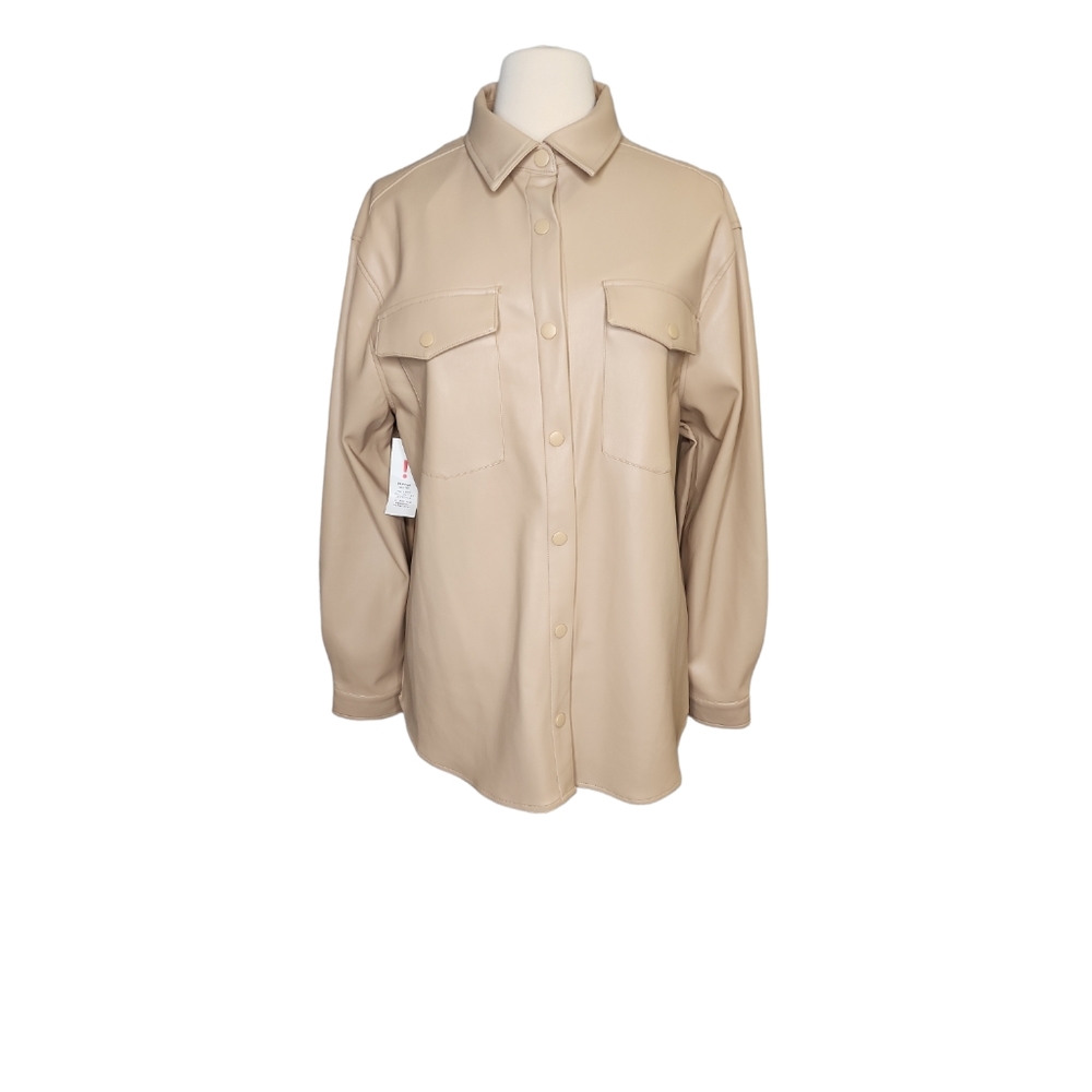 NWOT Bardot Frida Vegan Leather Shirt Beige 57063TB Size L
